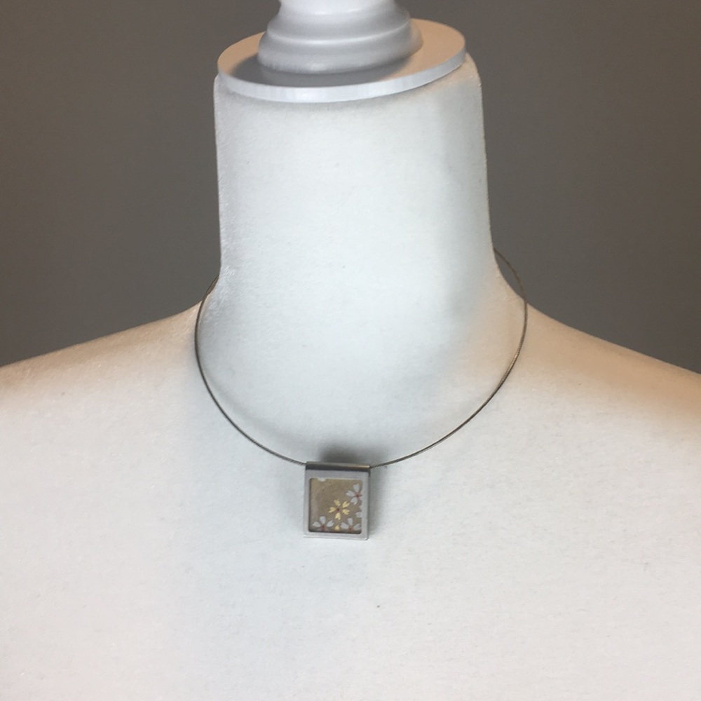 Silver Necklace Made With Japanese Paper Inlay